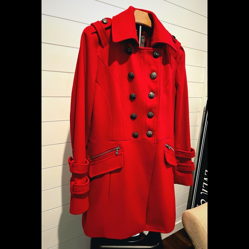 Guess Vintage Vibrant Red Double-Breasted Wool Trench Coat